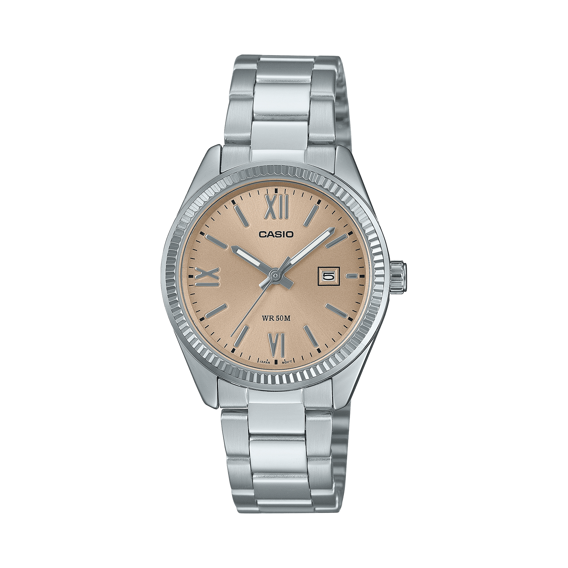 CASIO ENTICER LADIES LTP-1302DD-4A2VDF CREAM ANALOG DIAL SILVER STAINLESS STEEL BAND A2361