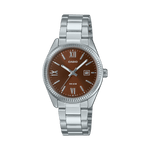 CASIO ENTICER LADIES LTP-1302DD-5AVDF BROWN ANALOG DIAL SILVER STAINLESS STEEL BAND A2362