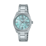 CASIO ENTICER LADIES LTP-1302DS-2AVDF BLUE ANALOG DIAL SILVER STAINLESS STEEL BAND A2363