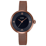 CASIO LTP-E154MR-1ADF BLACK ANALOG DIAL ROSE GOLD STAINLESS STEEL MESH BAND WOMEN'S WATCH A1853