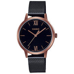 CASIO ENTICER LADIES LTP-E157MRB-1BDF ROSE GOLD ANALOG DIAL BLACK  STAINLESS STEEL MESH BAND A1791