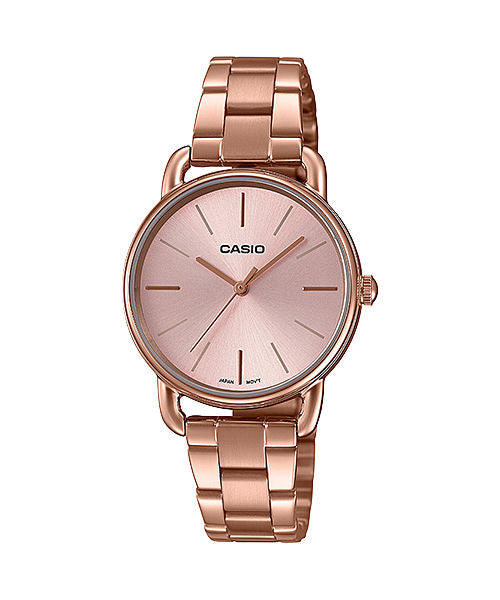 CASIO LTP-E412PG-4ADF PINK GOLD IP ANALOG DIAL STAINLESS STEEL BAND WOMEN'S WATCH A1795