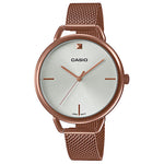 CASIO LTP-E415MR-7CDF WHITE ANALOG DIAL ROSE GOLD STAINLESS STEEL MESH BAND WOMEN'S WATCH A1812