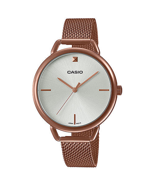 CASIO LTP-E415MR-7CDF WHITE ANALOG DIAL ROSE GOLD STAINLESS STEEL MESH BAND WOMEN'S WATCH A1812