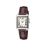 CASIO LTP-V007L-7B2UDF WHITE ANALOG DIAL BROWN LEATHER BAND WOMEN'S WATCH A2288