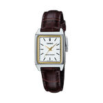 CASIO LTP-V007L-7E2UDF WHITE ANALOG DIAL BROWN LEATHER BAND WOMEN'S WATCH A2290