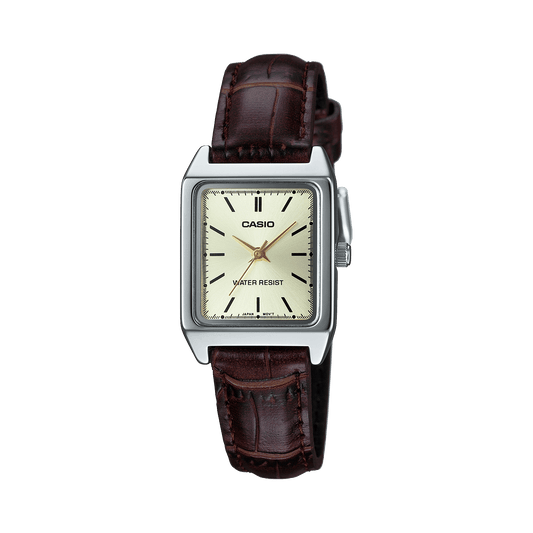 CASIO LTP-V007L-9EUDF GOLD ANALOG DIAL BROWN LEATHER BAND WOMEN'S WATCH A2292