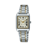 CASIO LTP-V007SG-9BUDF GOLD ANALOG DIAL DUAL TONED STAINLESS STEEL BAND WOMEN'S WATCH A2293