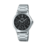 CASIO ENTICER LADIES LTP-V300D-1AUDF BLACK ANALOG DIAL SILVER STAINLESS STEEL  BAND A1146