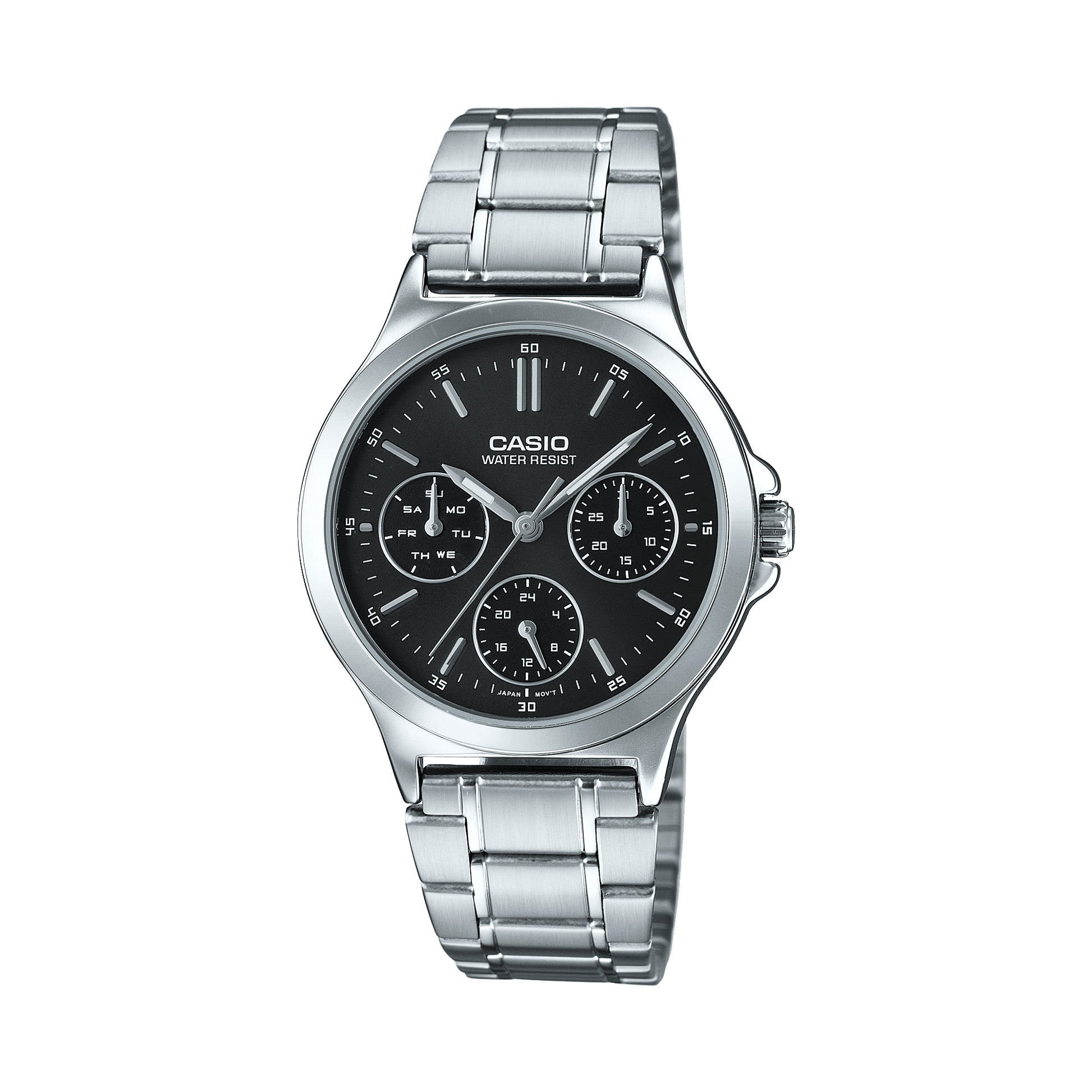 CASIO ENTICER LADIES LTP-V300D-1AUDF BLACK ANALOG DIAL SILVER STAINLESS STEEL  BAND A1146