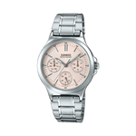 CASIO ENTICER LADIES LTP-V300D-4AUDF PINK ANALOG DIAL SILVER STAINLESS STEEL  BAND A1148