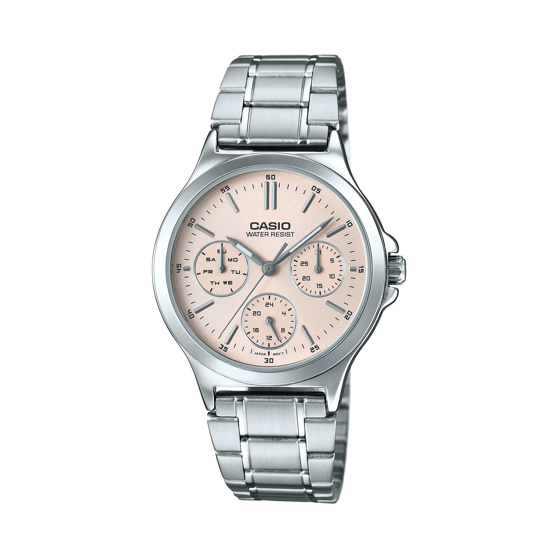 CASIO ENTICER LADIES LTP-V300D-4AUDF PINK ANALOG DIAL SILVER STAINLESS STEEL  BAND A1148