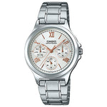 CASIO ENTICER LADIES LTP-V300D-7A2UDF WHITE ANALOG DIAL SILVER STAINLESS STEEL  BAND A1697
