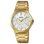 CASIO LTP-V300G-7AUDF GOLD IP WHITE ANALOG DIAL GOLD IP STAINLESS STEEL BAND WOMEN'S WATCH A1915
