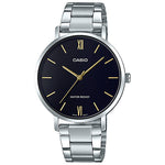 CASIO LTP-VT01D-1BUDF BLACK ANALOG DIAL SILVER STAINLESS STEEL BAND WOMEN'S WATCH A1622