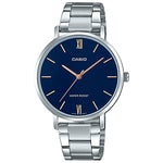CASIO LTP-VT01D-2BUDF BLUE ANALOG DIAL SILVER STAINLESS STEEL BAND WOMEN'S WATCH A1623