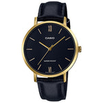 CASIO LTP-VT01GL-1BUDF GOLD IP BLACK ANALOG DIAL BLACK LEATHER BAND WOMEN'S WATCH A1785