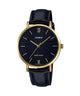 CASIO LTP-VT01GL-1BUDF GOLD IP BLACK ANALOG DIAL BLACK LEATHER BAND WOMEN'S WATCH A1785