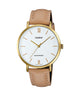CASIO LTP-VT01GL-7BUDF GOLD IP WHITE ANALOG DIAL BROWN LEATHER BAND WOMEN'S WATCH A1786
