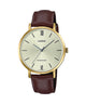 CASIO LTP-VT01GL-9BUDF GOLD IP WHITE ANALOG DIAL BROWN LEATHER BAND WOMEN'S WATCH A1787
