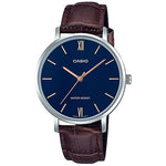 CASIO LTP-VT01L-2BUDF BLUE ANALOG DIAL BROWN LEATHER BAND WOMEN'S WATCH A1629