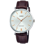 CASIO LTP-VT01L-7B2UDF WHITE ANALOG DIAL BROWN LEATHER BAND WOMEN'S WATCH A1628