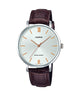 CASIO LTP-VT01L-7B2UDF WHITE ANALOG DIAL BROWN LEATHER BAND WOMEN'S WATCH A1628