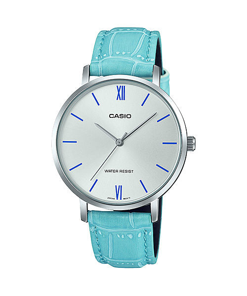 CASIO LTP-VT01L-7B3UDF WHITE ANALOG DIAL BLUE LEATHER BAND WOMEN'S WATCH A1631