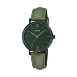 CASIO LTP-VT02BL-3AUDF BLACK IP GREEN  ANALOG DIAL GREEN LEATHER BAND WOMEN'S WATCH A2002