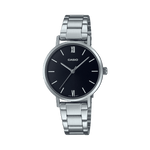 CASIO LTP-VT02D-1AUDF BLACK ANALOG DIAL SILVER STAINLESS STEEL BAND WOMEN'S WATCH A1997