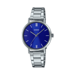 CASIO LTP-VT02D-2AUDF BLUE ANALOG DIAL SILVER STAINLESS STEEL BAND WOMEN'S WATCH A1998