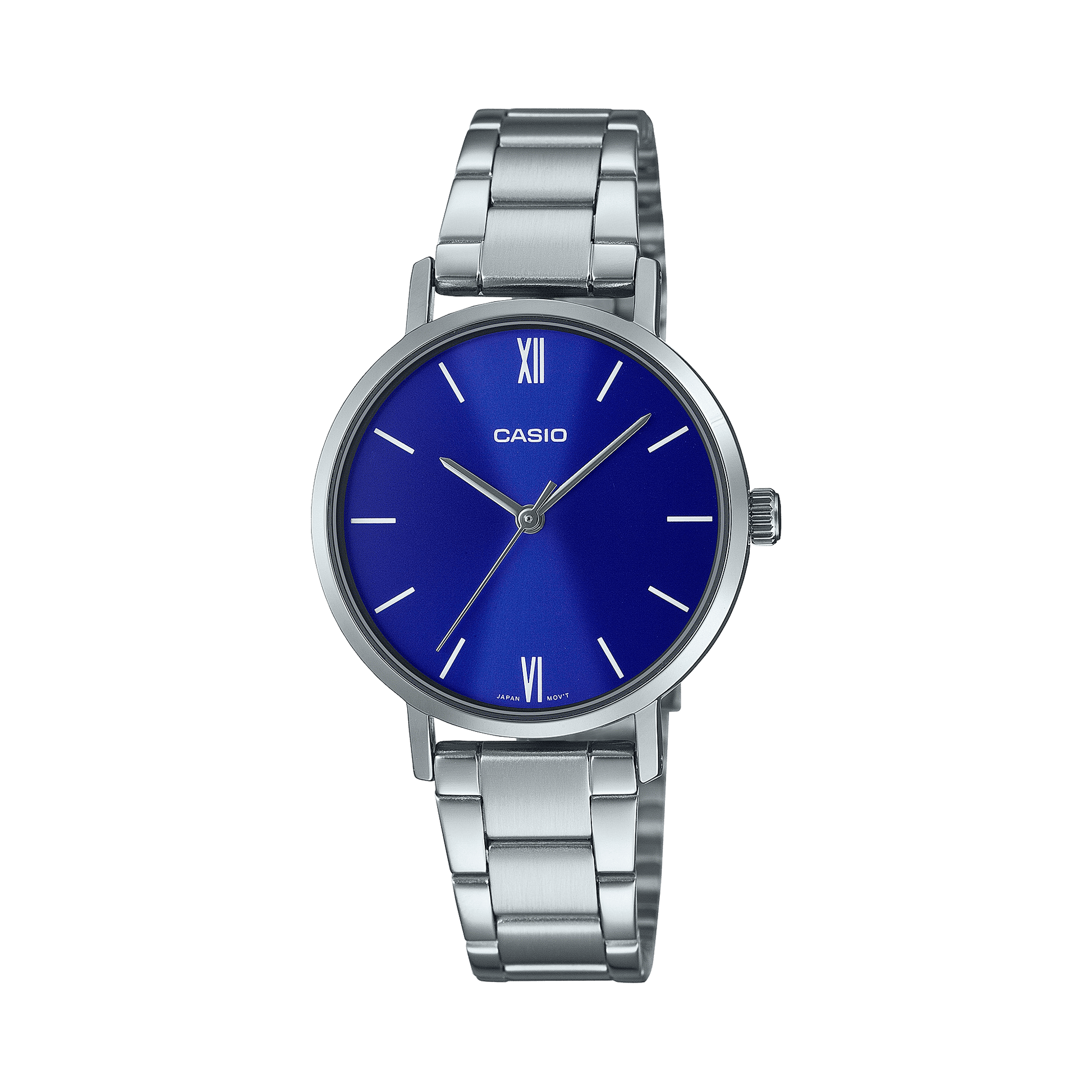 CASIO LTP-VT02D-2AUDF BLUE ANALOG DIAL SILVER STAINLESS STEEL BAND WOMEN'S WATCH A1998