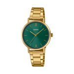 CASIO LTP-VT02G-3AUDF GOLD IP GREEN ANALOG DIAL GOLD STAINLESS STEEL BAND WOMEN'S WATCH A1999