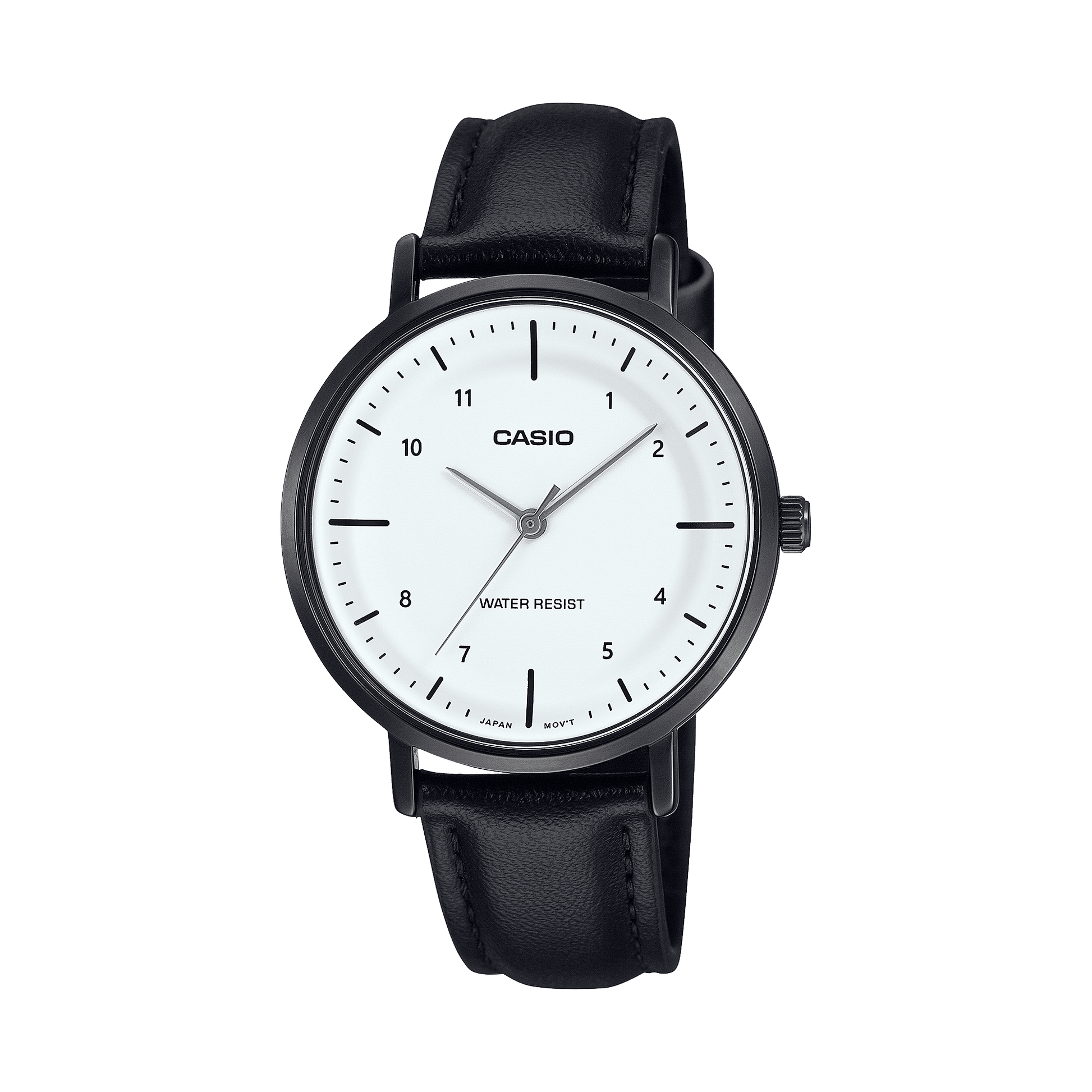 CASIO ENTICER LADIES LTP-VT03BL-7BDF WHITE ANALOG DIAL BLACK LEATHER BAND A2427