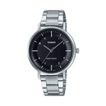 CASIO ENTICER LADIES LTP-VT03D-1BDF BLACK ANALOG DIAL SILVER STAINLESS STEEL BAND A2421