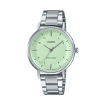CASIO ENTICER LADIES LTP-VT03D-3BDF GREEN ANALOG DIAL SILVER STAINLESS STEEL BAND A2422