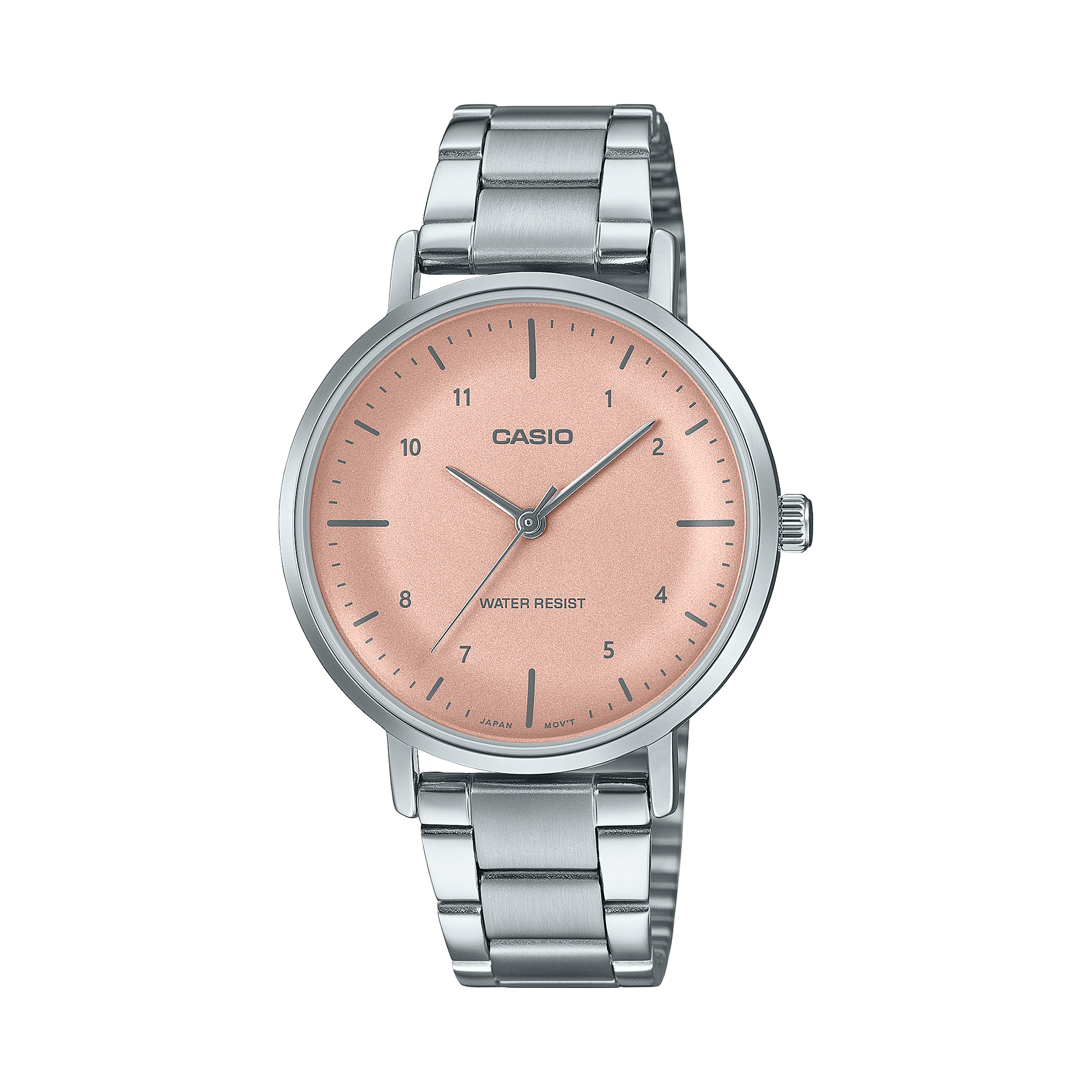 CASIO ENTICER LADIES LTP-VT03D-4BDF PINK ANALOG DIAL SILVER STAINLESS STEEL BAND A2423