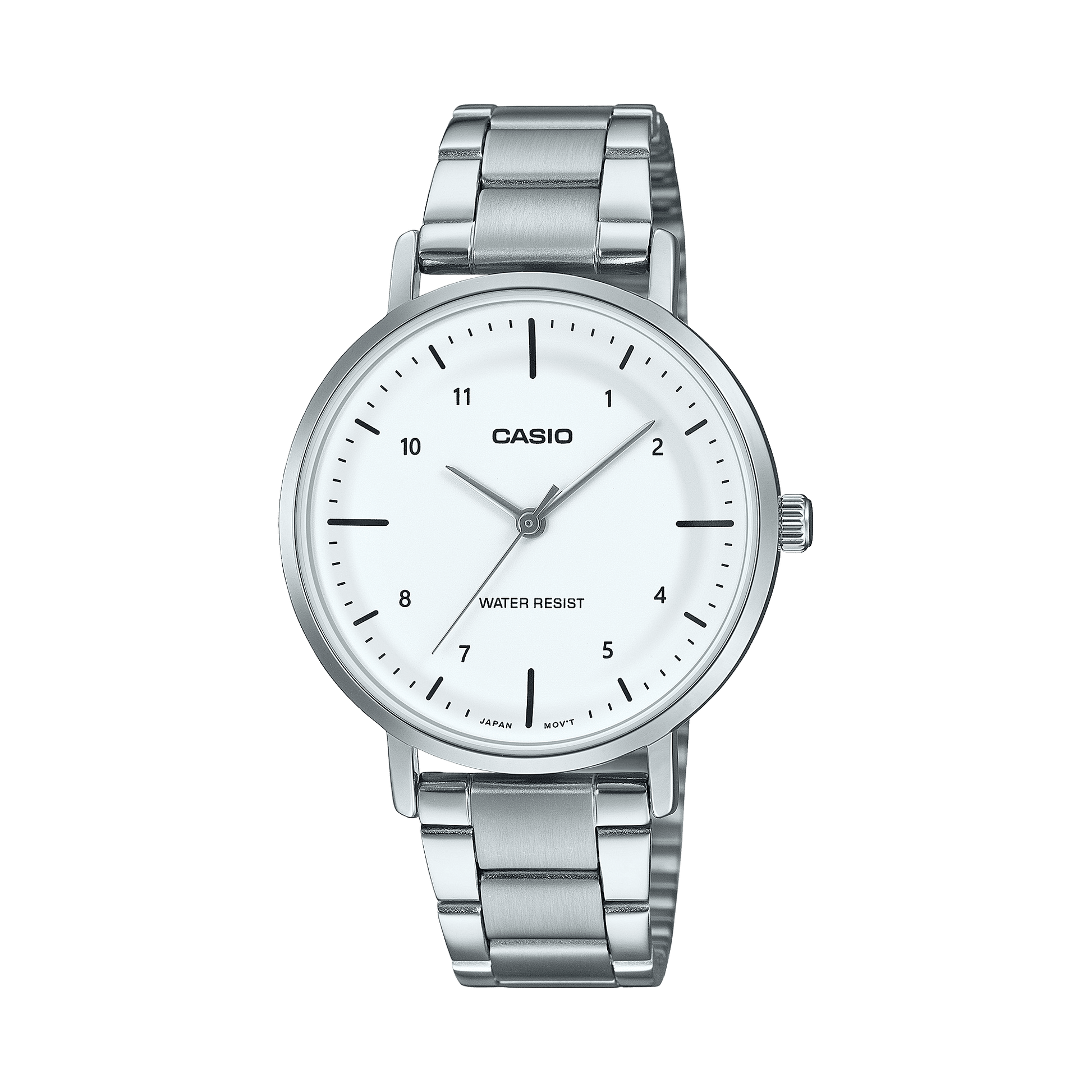 CASIO ENTICER LADIES LTP-VT03D-7BDF WHITE ANALOG DIAL SILVER STAINLESS STEEL BAND A2424