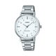 CASIO ENTICER LADIES LTP-VT03D-7BDF WHITE ANALOG DIAL SILVER STAINLESS STEEL BAND A2424