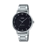 CASIO ENTICER LADIES LTP-VT04D-1ADF BLACK ANALOG DIAL SILVER STAINLESS STEEL BAND A2428