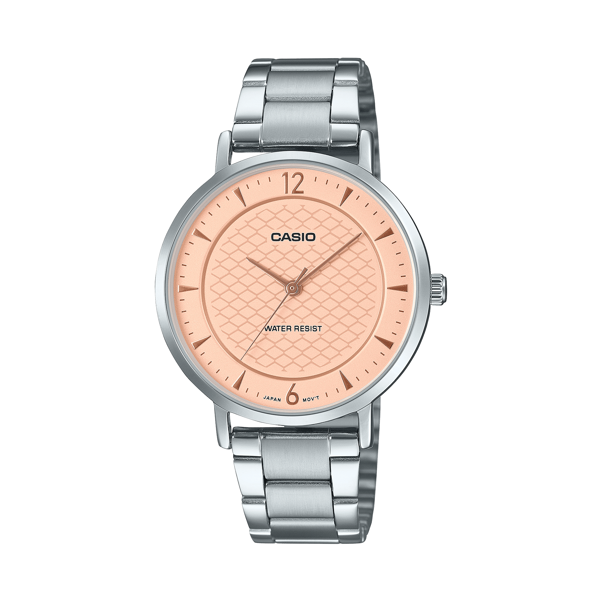 CASIO ENTICER LADIES LTP-VT04D-4ADF PINK ANALOG DIAL SILVER STAINLESS STEEL BAND A2430