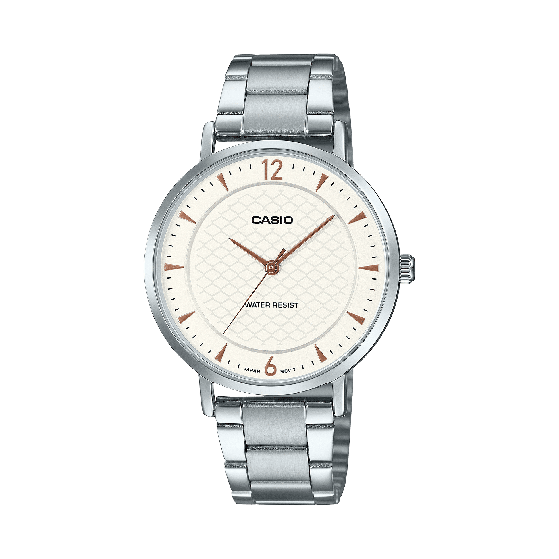 CASIO ENTICER LADIES LTP-VT04D-7ADF WHITE ANALOG DIAL SILVER STAINLESS STEEL BAND A2431