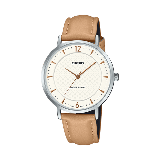 CASIO ENTICER LADIES LTP-VT04L-7A1DF GOLD ANALOG DIAL BROWN LEATHER BAND A2432