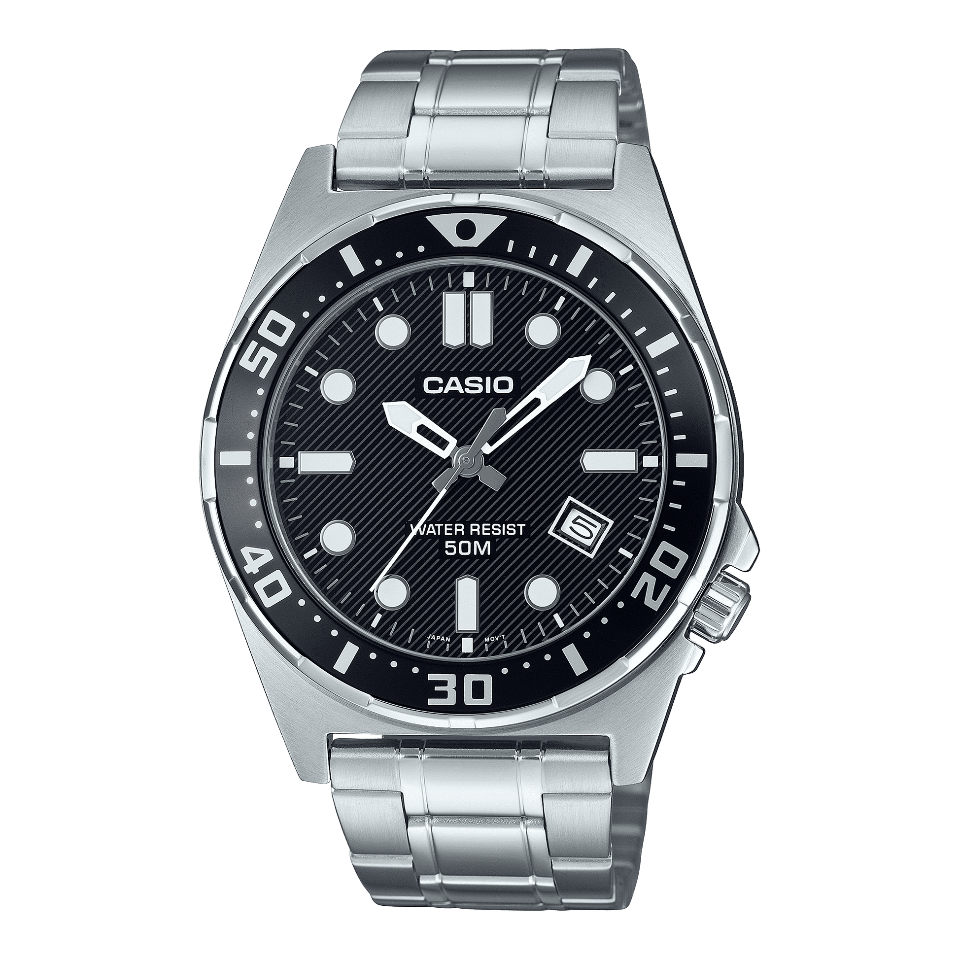 CASIO ENTICER MEN MTD-135D-1AVDF BLACK ANALOG DIAL SILVER STAINLESS STEEL BAND A2376