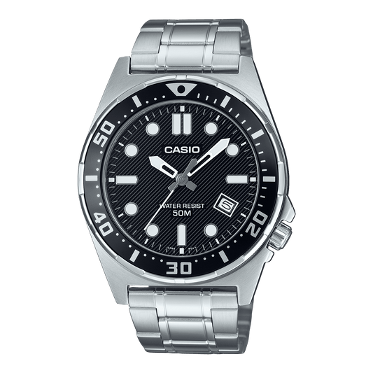 CASIO ENTICER MEN MTD-135D-1AVDF BLACK ANALOG DIAL SILVER STAINLESS STEEL BAND A2376