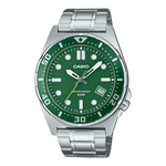 CASIO ENTICER MEN MTD-135D-3AVDF GREEN ANALOG DIAL SILVER STAINLESS STEEL BAND A2378