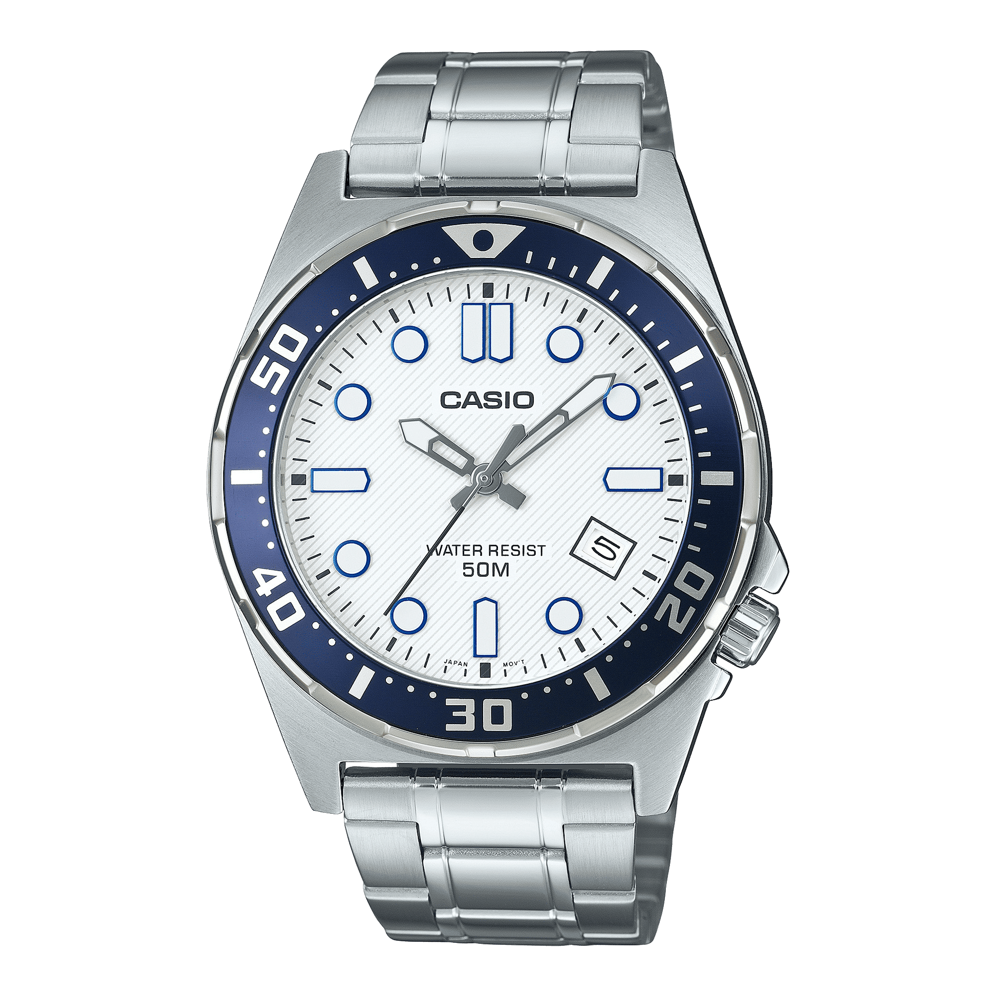 CASIO ENTICER MEN MTD-135D-7AVDF WHITE ANALOG DIAL SILVER STAINLESS STEEL BAND A2379