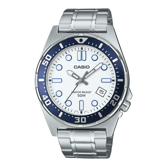 CASIO ENTICER MEN MTD-135D-7AVDF WHITE ANALOG DIAL SILVER STAINLESS STEEL BAND A2379