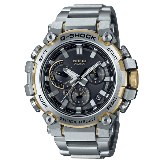 CASIO G-SHOCK MTG-B3000D-1A9DR GOLD IP SILVER ANALOG DIAL SOLID BAND MEN'S WATCH G1446