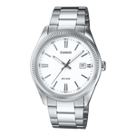 CASIO ENTICER MEN MTP-1302D-7A1VDF WHITE ANALOG DIAL SILVER STAINLESS STEEL BAND A1539